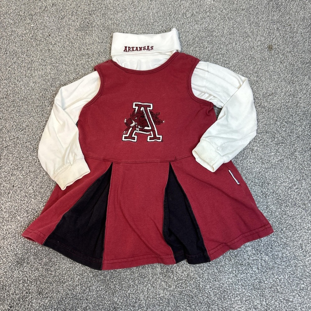 vtg Arkansas‎ Razorbacks Dress Girls Toddler 3T Red Black NCAA Football Cheer